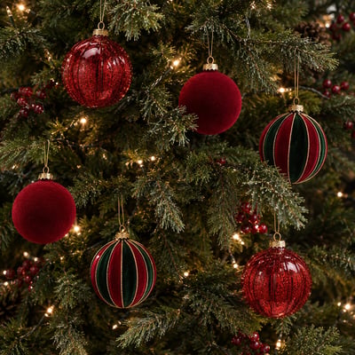 Set of 6 Heritage Noel Mixed Red baubles SO'HOME