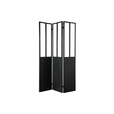 Verrière atelier paravent industriel en métal noir et verre 3 vantaux L120 cm RACK MILIBOO