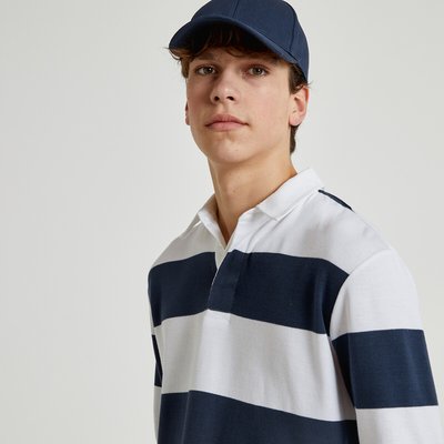 Striped Cotton Polo Shirt with Long Sleeves LA REDOUTE COLLECTIONS