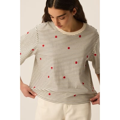 Camiseta de manga corta de rayas y bordada, JOSEF DES PETITS HAUTS