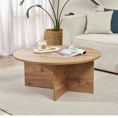 Table basse ronde minimaliste - effet bois de pin MARFA PIER IMPORT