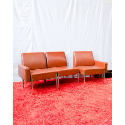 Banquette en skaï marron Clara N°156 - Bon état DEBONGOUT