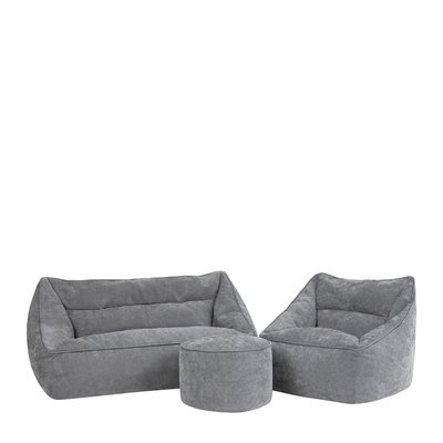 Ensemble 3 poufs en tissu chenille, canapé, fauteuil et repose-pieds pouf rond - CECILIA ICON