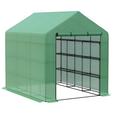 Serre de jardin 6 étagères porte enroulable acier noir bâche PE vert OUTSUNNY