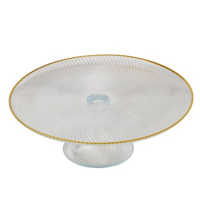Présentoir à gâteau sur pied rond en verre et liseré doré 26x26x9.5cm WADIGA