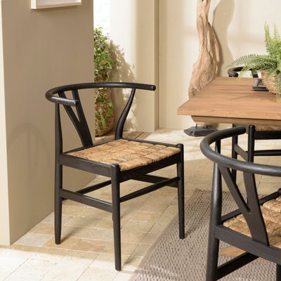 Chaise vintage bois noir recyclé et cannage chanvre tressé SWING PIER IMPORT