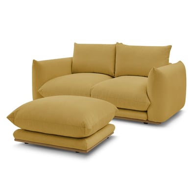 Canapé droit fixe 3 places en tissu avec pouf, ERNEST BOBOCHIC