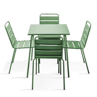 Salon de jardin table carrée et 4 chaises en métal, PALAVAS OVIALA