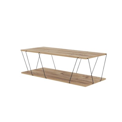 Table basse 2 niveaux décor bois pin et noir L120 cm - LABRANDA CALICOSY