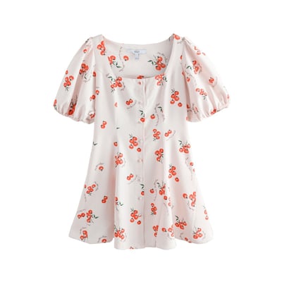 Robe courte boutonnée à manches bouffantes NEXT