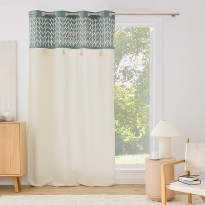 Rideau tamisant à œillets en polycoton jacquard avec pompons DOUCEUR D'INTÉRIEUR