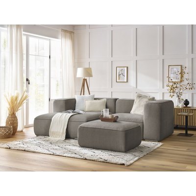 Canapé d'angle fixe 4 places en tissu texturé avec pouf, ZEPHYR BOBOCHIC