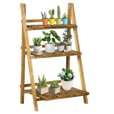 Etagère échelle à fleurs pliable 3 niveaux sapin traité carbonisation OUTSUNNY