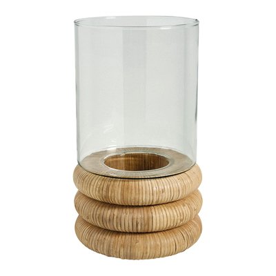Photophore BOLINE verre et rotin BLANC D’IVOIRE