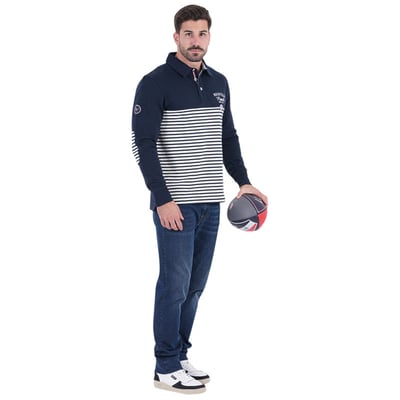 Polo en coton biologique marine rayé avec un col à revers et une coupe droite RUCKFIELD