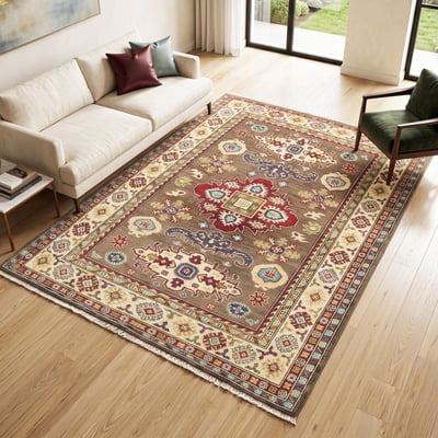 Tapis salon géométrique, noué main en laine, KAZAK CO 61 UN AMOUR DE TAPIS