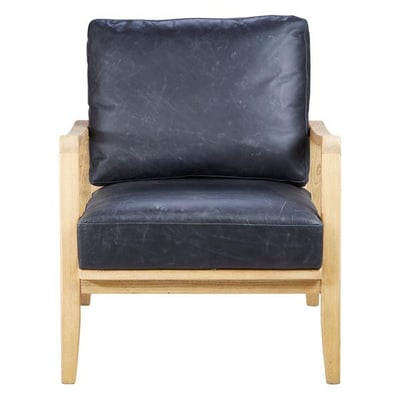 Fauteuil cuir  pieds frêne naturel ZAGO