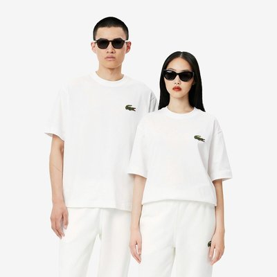 T-shirt loose fit em algodão grosso com emblema LACOSTE
