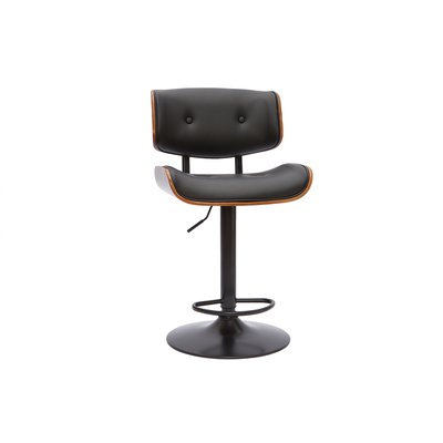Tabouret de bar design réglable pivotant 360° noir et bois foncé BASILE MILIBOO