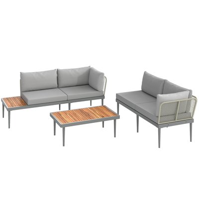 Salon de jardin design modulable 4 places 3 pièces gris bois acacia OUTSUNNY