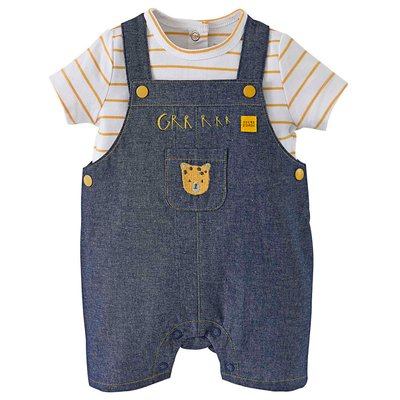 Salopette courte + t-shirt raye SUCRE D'ORGE