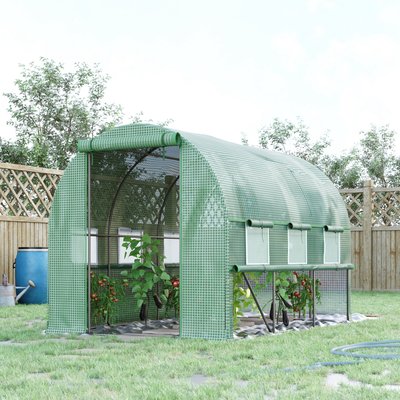 Serre de jardin tunnel 6 m² 6 fenêtres porte zippée acier galvanisé PE OUTSUNNY