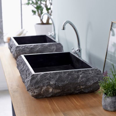 Vasque rectangulaire en marbre black SCRULA SLIM TIKAMOON
