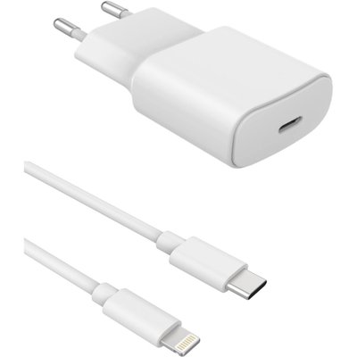 Chargeur secteur 20W + cable USB C Lightning 1M Blanc ESSENTIEL B
