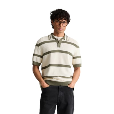 Polo en tricot régulier avec des variations de tricot et des rayures MARC O’POLO DENIM