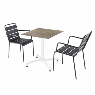 Table en HPL inclinable pied blanc et 2 chaises en métal, OPERA OVIALA