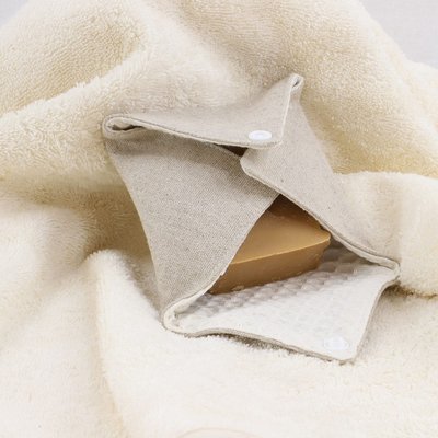 Pochette à savon solide en coton nid d'abeille et lin LINELLE LINANDELLE