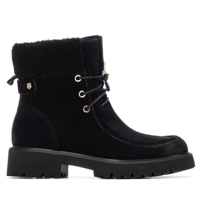 Bottines Femme En Cuir Noir - Style Automne/Hiver, Plateforme, Lacets Et Fermeture Éclair, Boucle Décorative