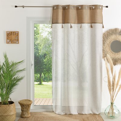 Voilage avec parement en jute et pompons - QABANE HOME MAISON