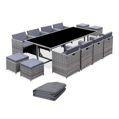 Table de jardin encastrable résine tressée + 12 assises + Housse de protection VABO 12 + HOUSSE SWEEEK