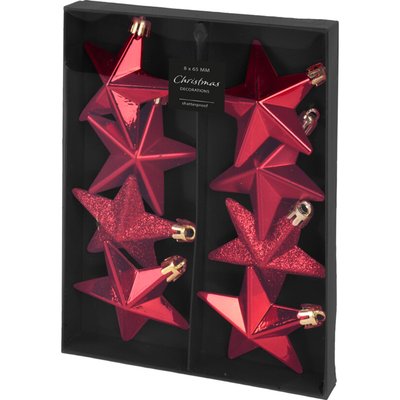 Set de 8 boules de Noël étoiles rouges - 6.5x8cm WADIGA