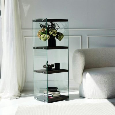 Colonne vitrine design - bois gris foncé, 4 plateaux LHASA PIER IMPORT