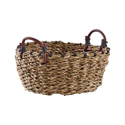 Corbeille ronde en jonc avec anses en cuir 19 cm AUBRY GASPARD