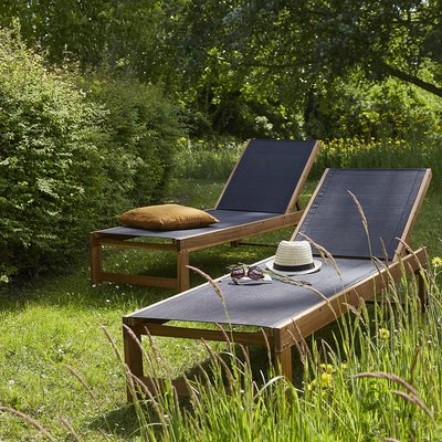 Bain de soleil en acacia massif FSC et textilène noir (lot de 2)  HANOÏ BERAH GETAH