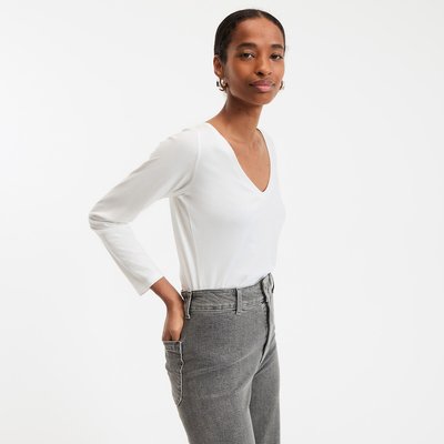 T-shirt van bio katoen, V-hals, lange mouwen LA REDOUTE COLLECTIONS