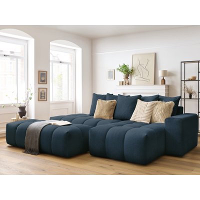 Canapé d'angle fixe 4 places en tissu chiné avec pouf, MONT-BLANC BOBOCHIC