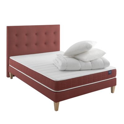 Ensemble matelas couchage latex, sommier, pieds, tête de lit, couette et oreiller Crépuscule 400 SOMEO