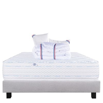 Ensemble literie mousse mémoire de forme 24 cm + sommier gris + oreillers + couette HOME MAISON