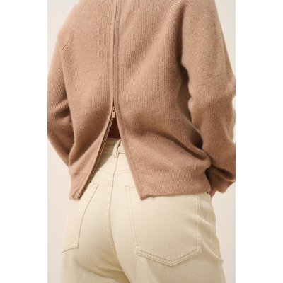 Pull Col Rond Zippé Dos Camel Chiné Jona JUST CASHMERE