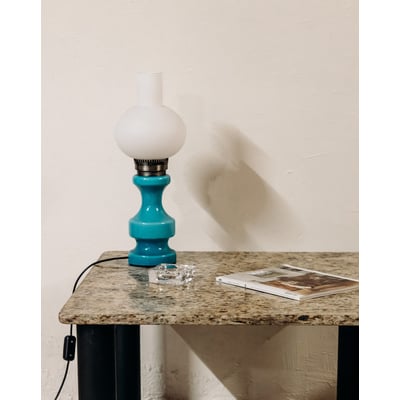 Lampe en céramique bleu clair Julia N°1057 - Bon état DEBONGOUT