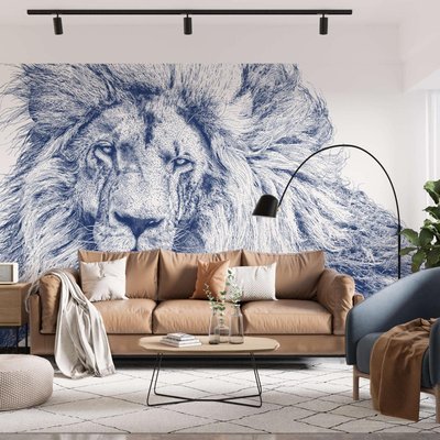 Papier peint panoramique avec visage de lion bleu - 425x260 cm (l x h) LA TOUCHE ORIGINALE
