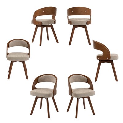 Lot de 6 fauteuils de salle à manger rotatif scandinave en hêtre, GINNY MEUBLES COSY