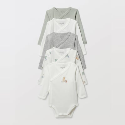 Lot de 5 bodies manches longues imprimé en coton BIO GOTS BOUT'CHOU
