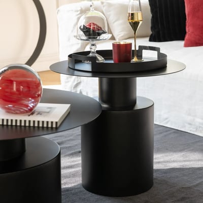 Table basse ronde design en métal noir D55 - MONZA HELLIN, DEPUIS 1862