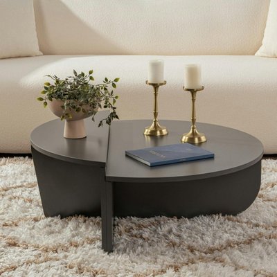 Table basse moderne anthracite effet laque - 2 hauteurs MARFA PIER IMPORT