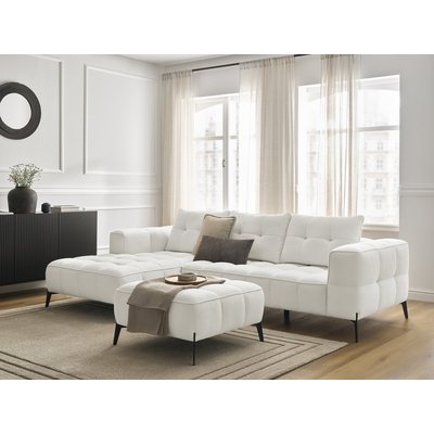 Canapé d'angle fixe 3 places en tissu texturé avec pouf, ANIS BOBOCHIC